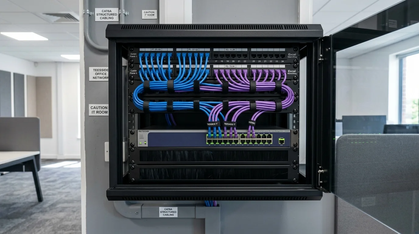 Commercial server rack and patch panel cabling installation in Middlesbrough