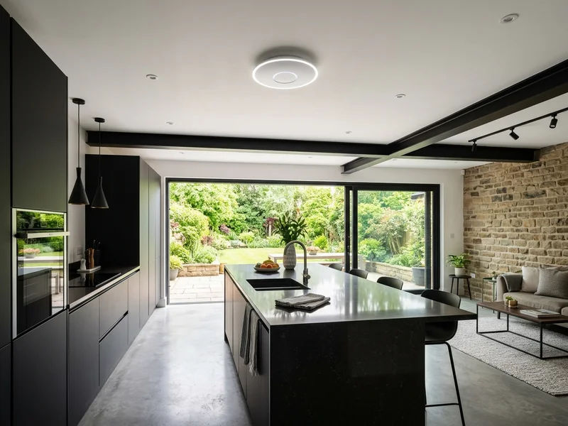 Modern open-plan kitchen extension in Barrowford with flush ceiling enterprise WiFi access point