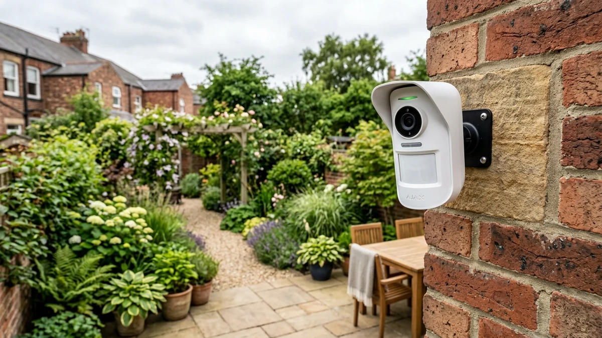 Ajax MotionCam Outdoor mounted on exterior brickwork monitoring a Newcastle residential driveway