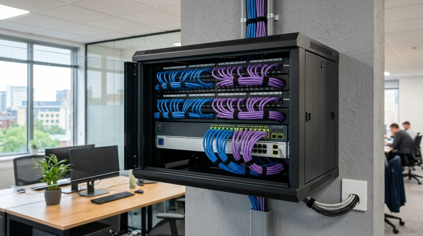 Commercial server rack and patch panel cabling installation in Newcastle