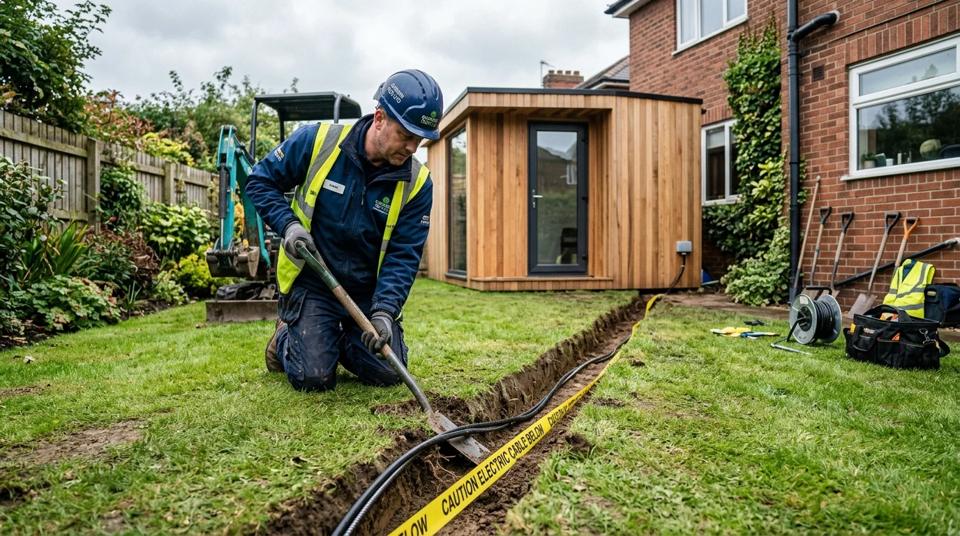 Armoured network cable trenching to garden office in Newcastle