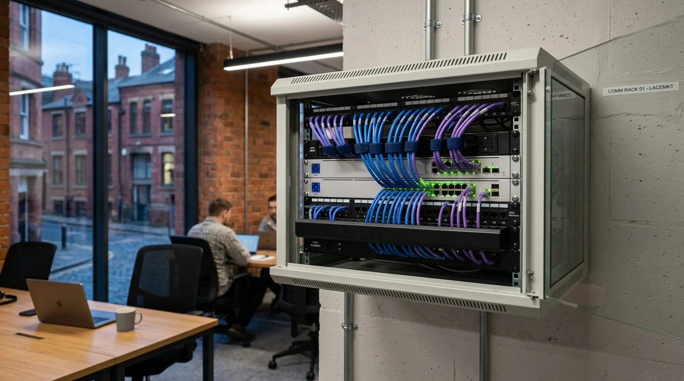 Commercial server rack and patch panel cabling installation in Nottingham