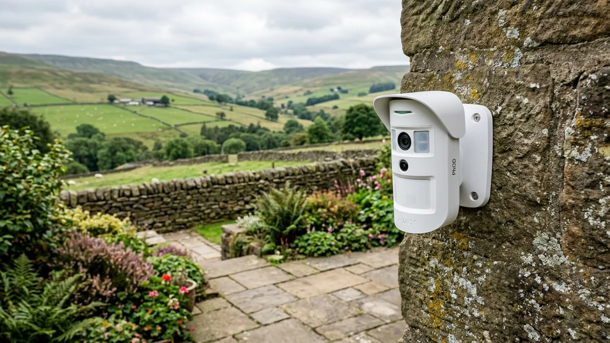 Ajax MotionCam Outdoor mounted on exterior brickwork monitoring a Oldham residential driveway
