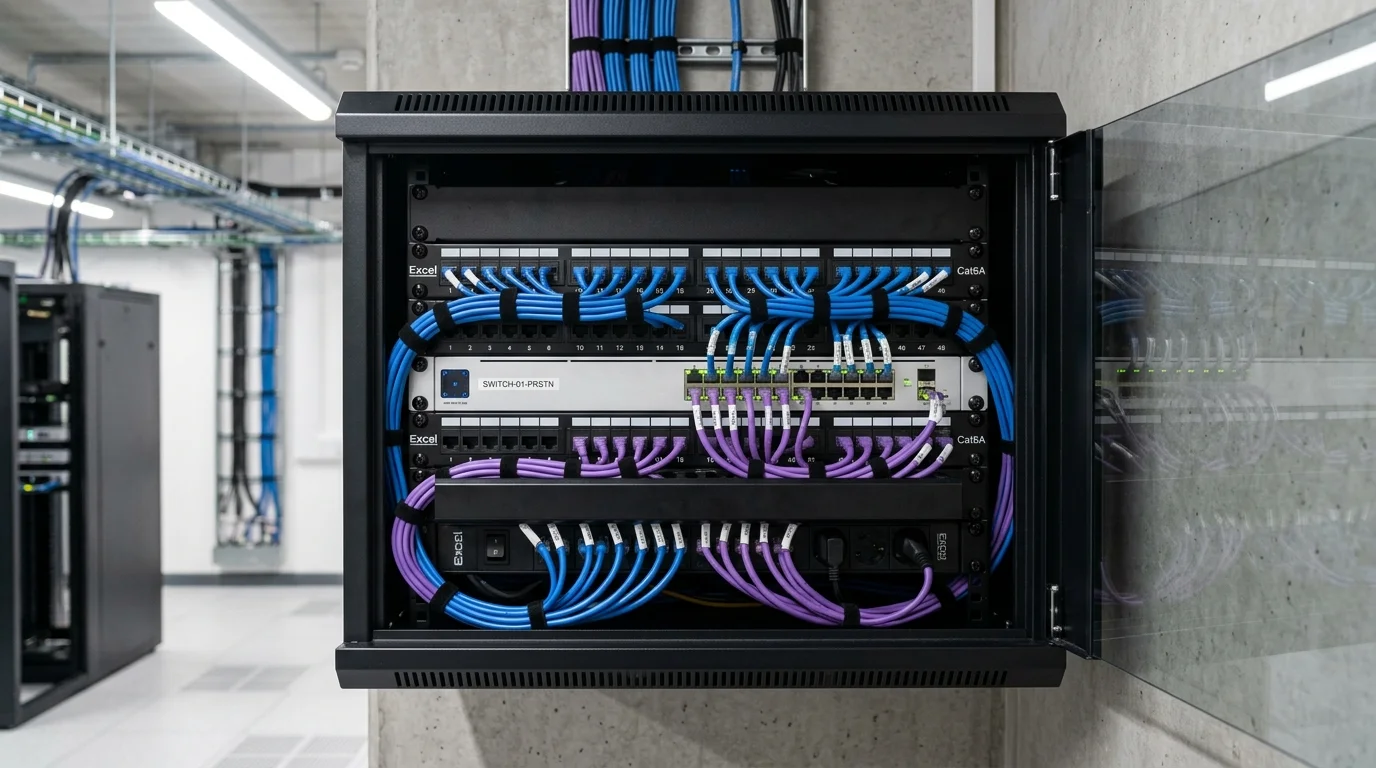 Commercial server rack and patch panel cabling installation in Preston
