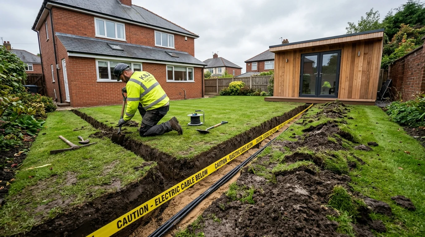 Armoured network cable trenching to garden office in Preston