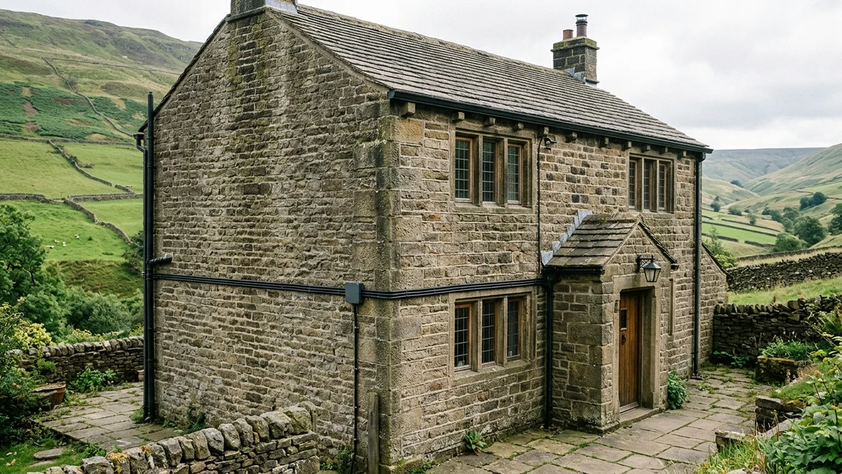 Handsome stone residence in Helmshore near Rawtenstall with discreet external Cat6a data cabling routed along mortar lines