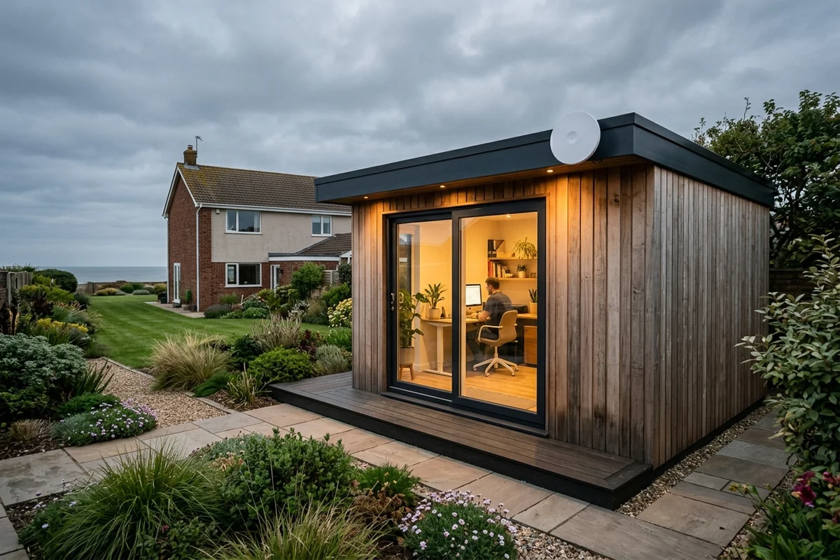 Starlink into office in garden Redcar wireless bridge link in Marske-by-the-Sea
