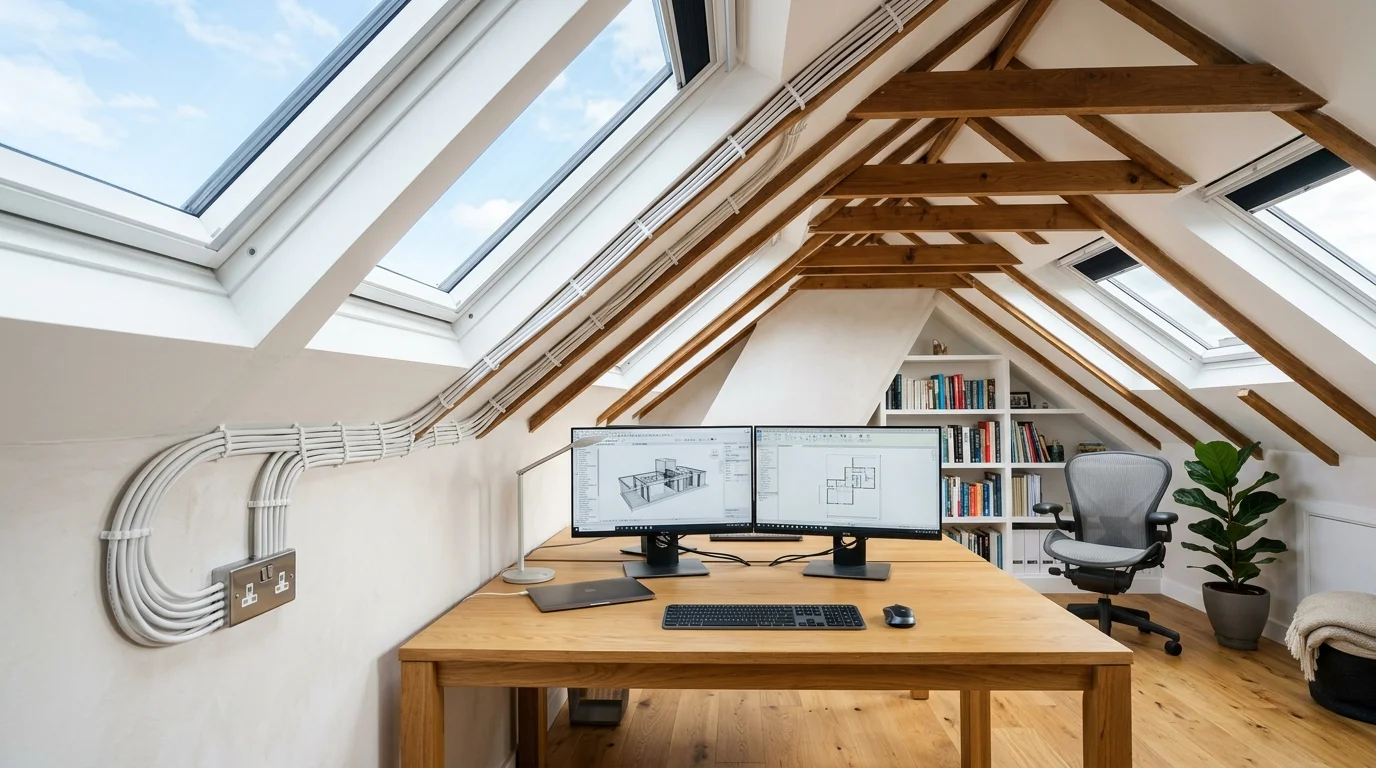 Running Cat6A Ethernet cable along rafters into a loft conversion home office in Hull