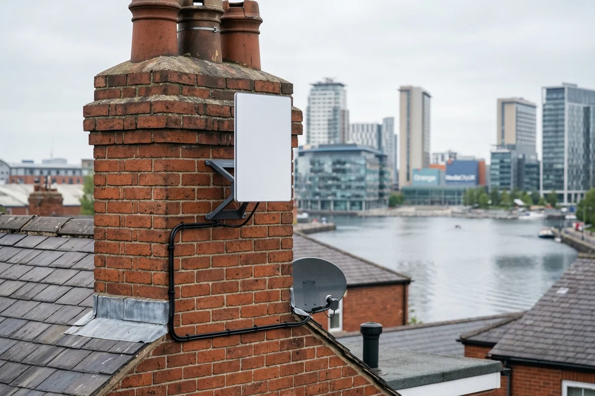 Starlink installation Salford certified local dish fitting on Victorian residence