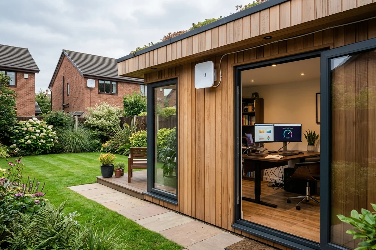 Starlink into office in garden Salford wireless bridge link in MediaCityUK