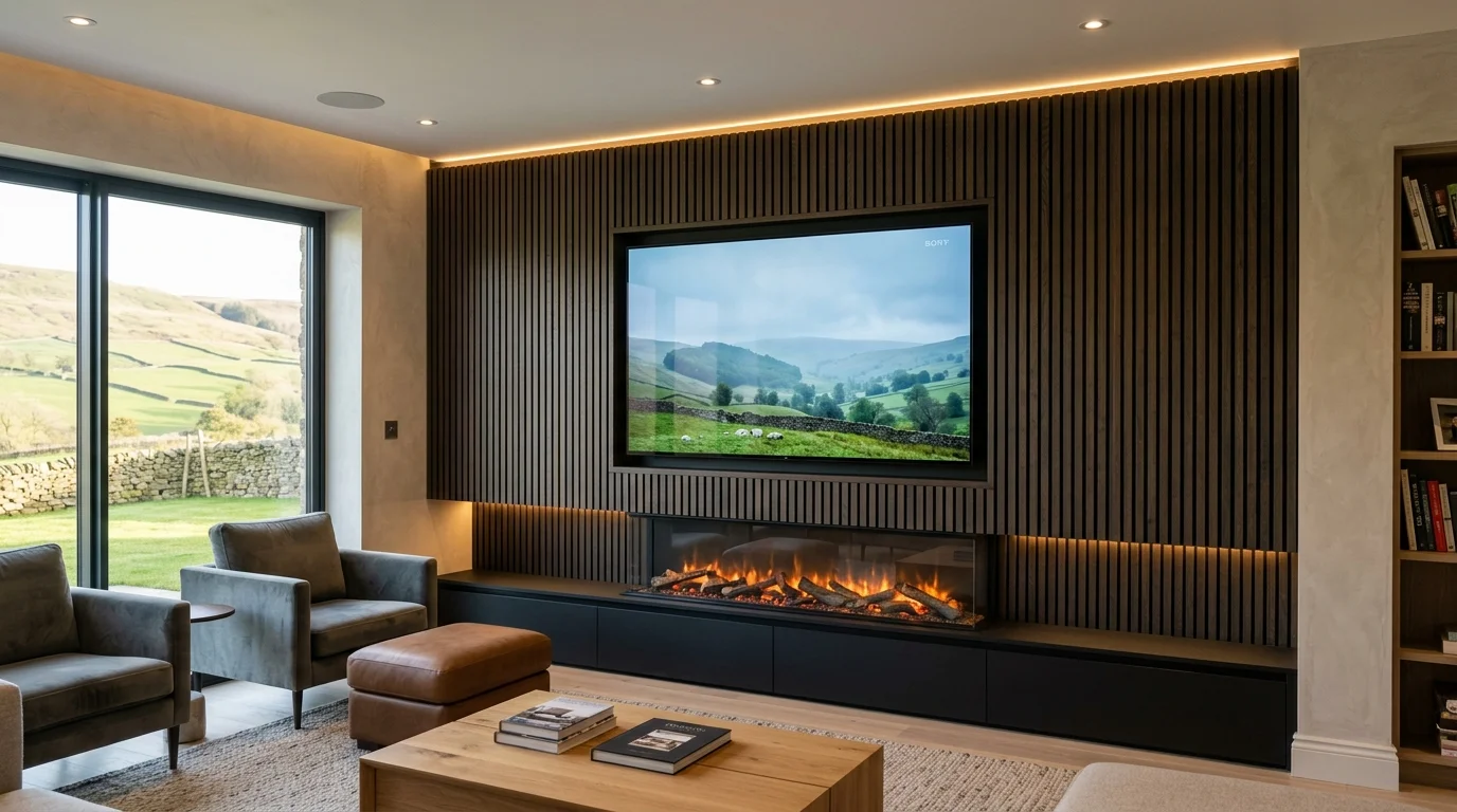 Luxury Acoustic Media Wall TV Installation in Meadowhall & Attercliffe with Recessed OLED Display