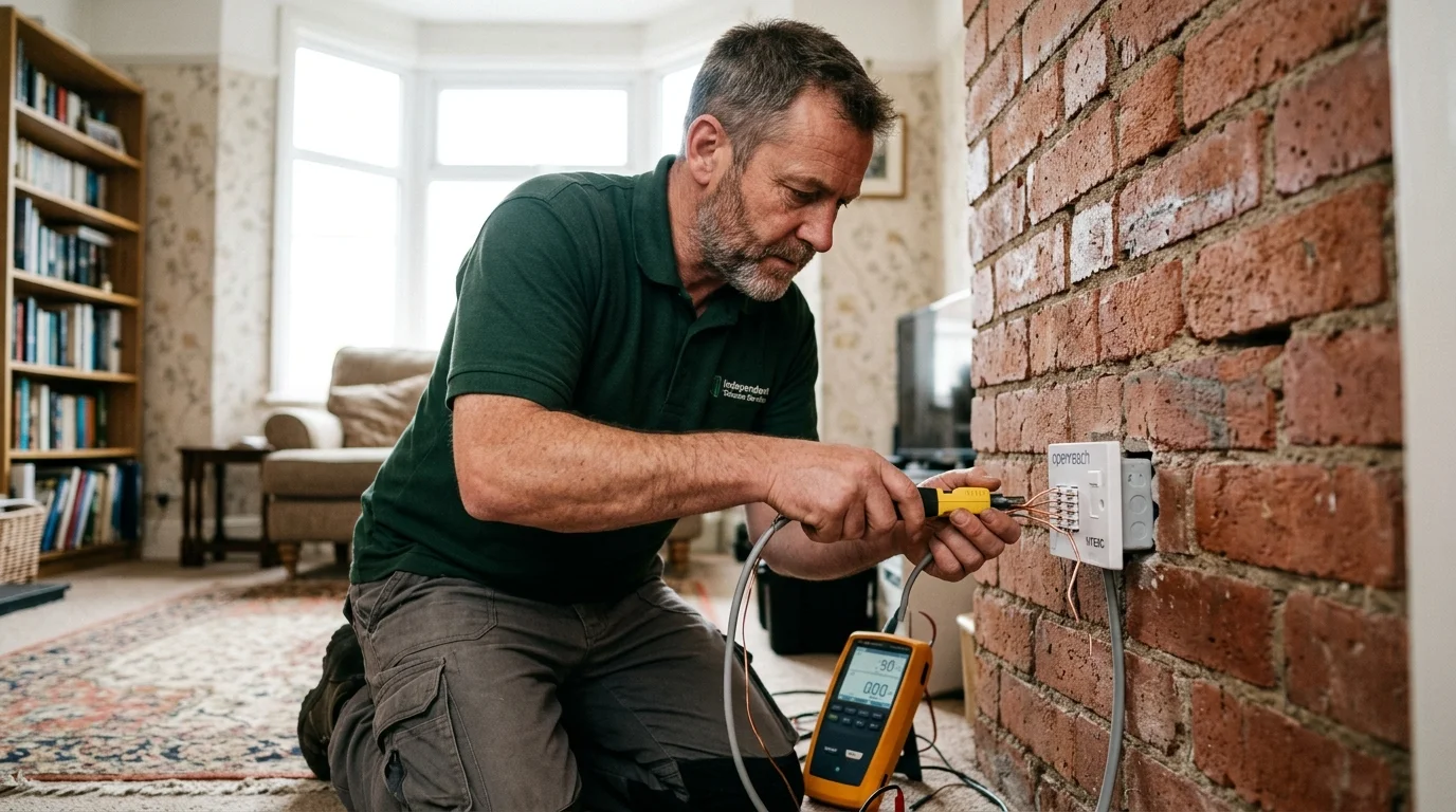 Independent Telephone Engineer installing Openreach NTE5C master socket in Victorian stone villa in Sheffield S10