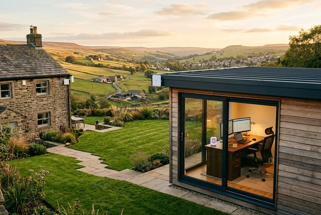 Starlink into office in garden Sowerby Bridge wireless bridge link in Ranmoor