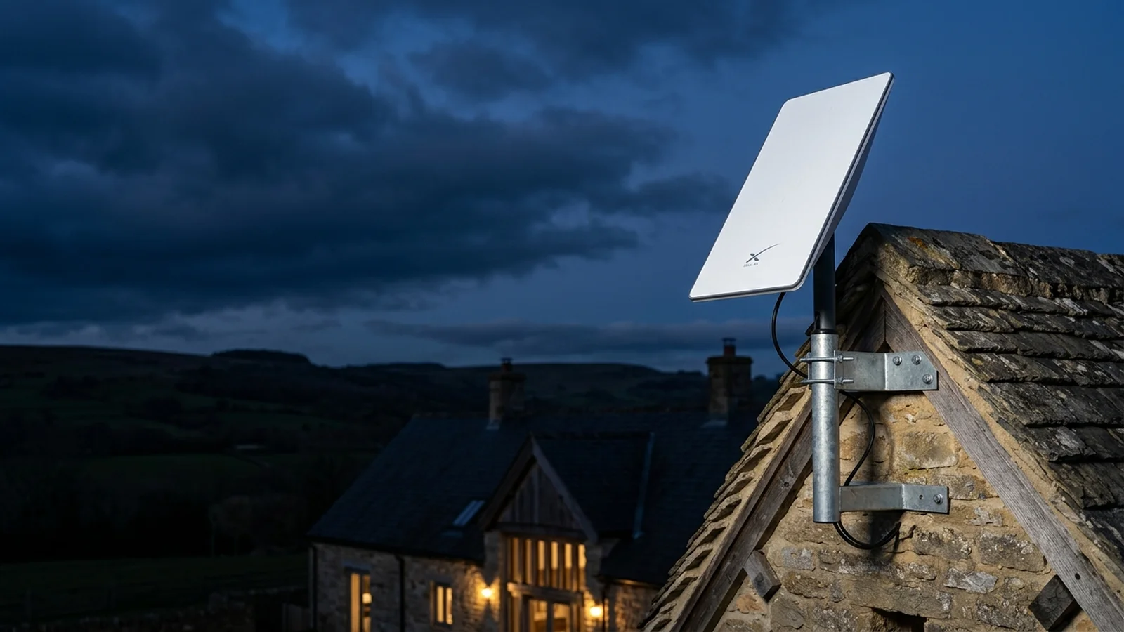 Starlink dish operating at night in freezing temperatures