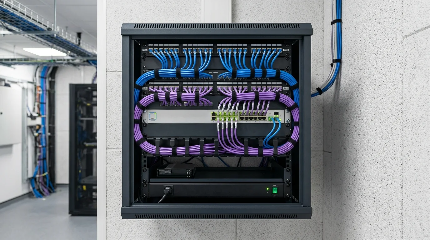 Commercial server rack and patch panel cabling installation in Stockport