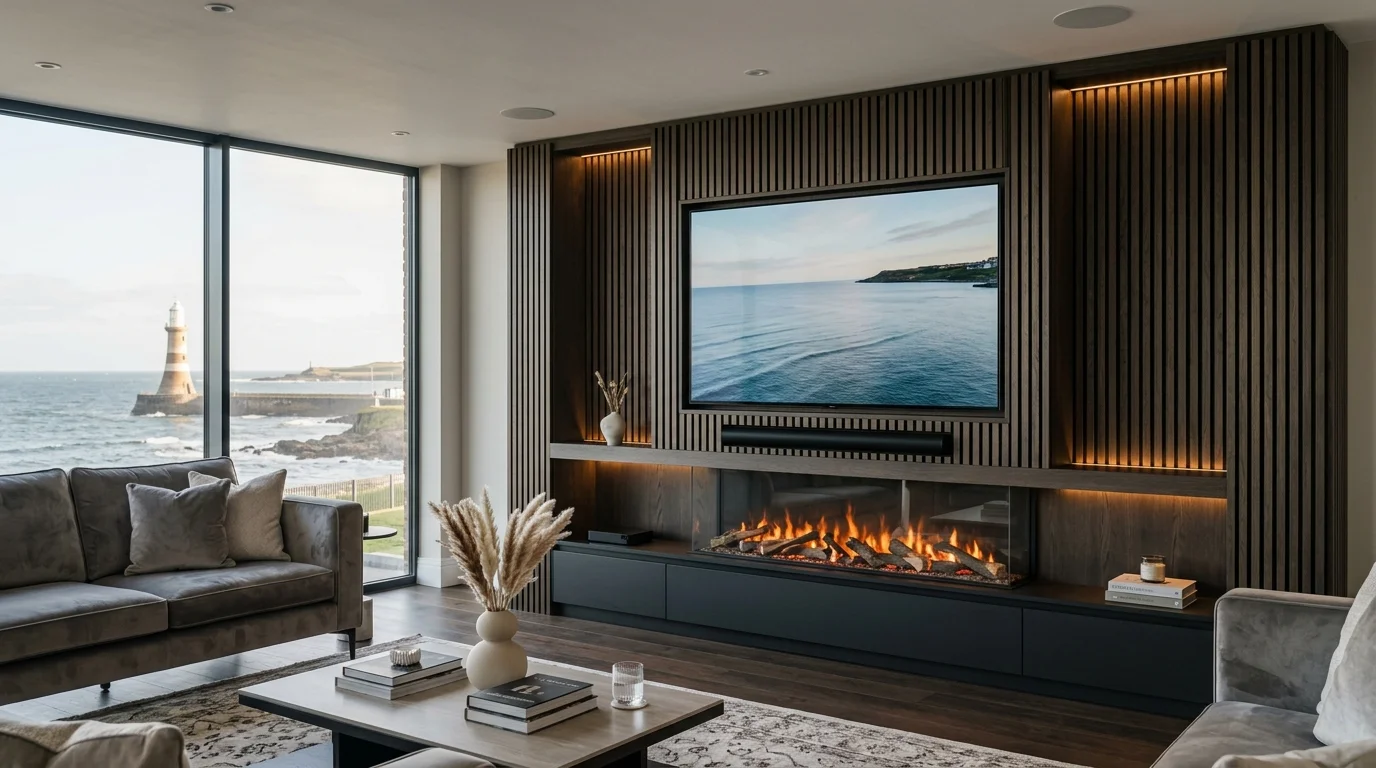 Luxury Acoustic Media Wall TV Installation in Barnes & Pallion with Recessed OLED Display