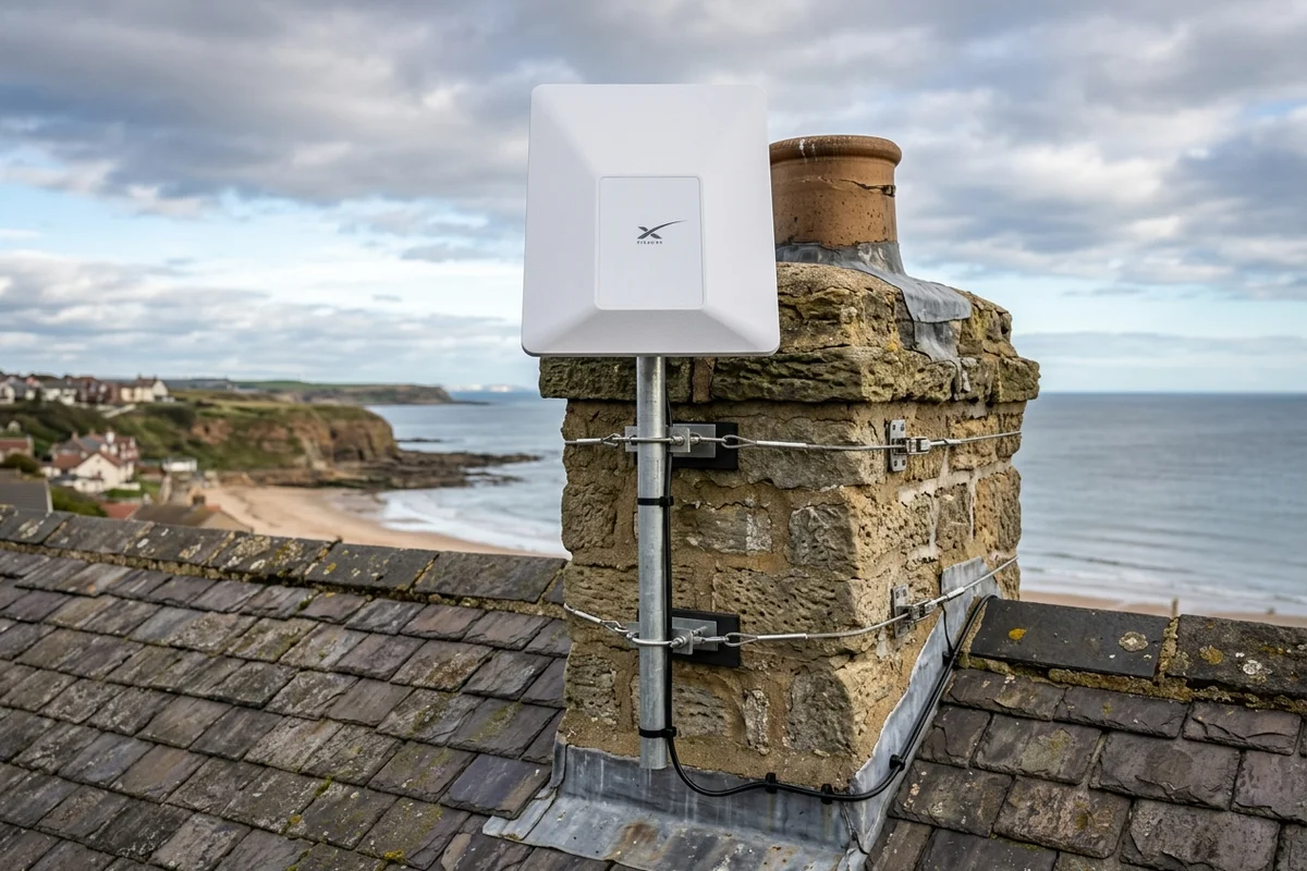 Starlink dish mounted securely on chimney in Sunderland