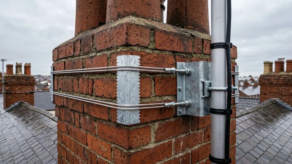 Heavy-duty storm-proof chimney aerial mount in Sunderland with double stainless steel lashing wire