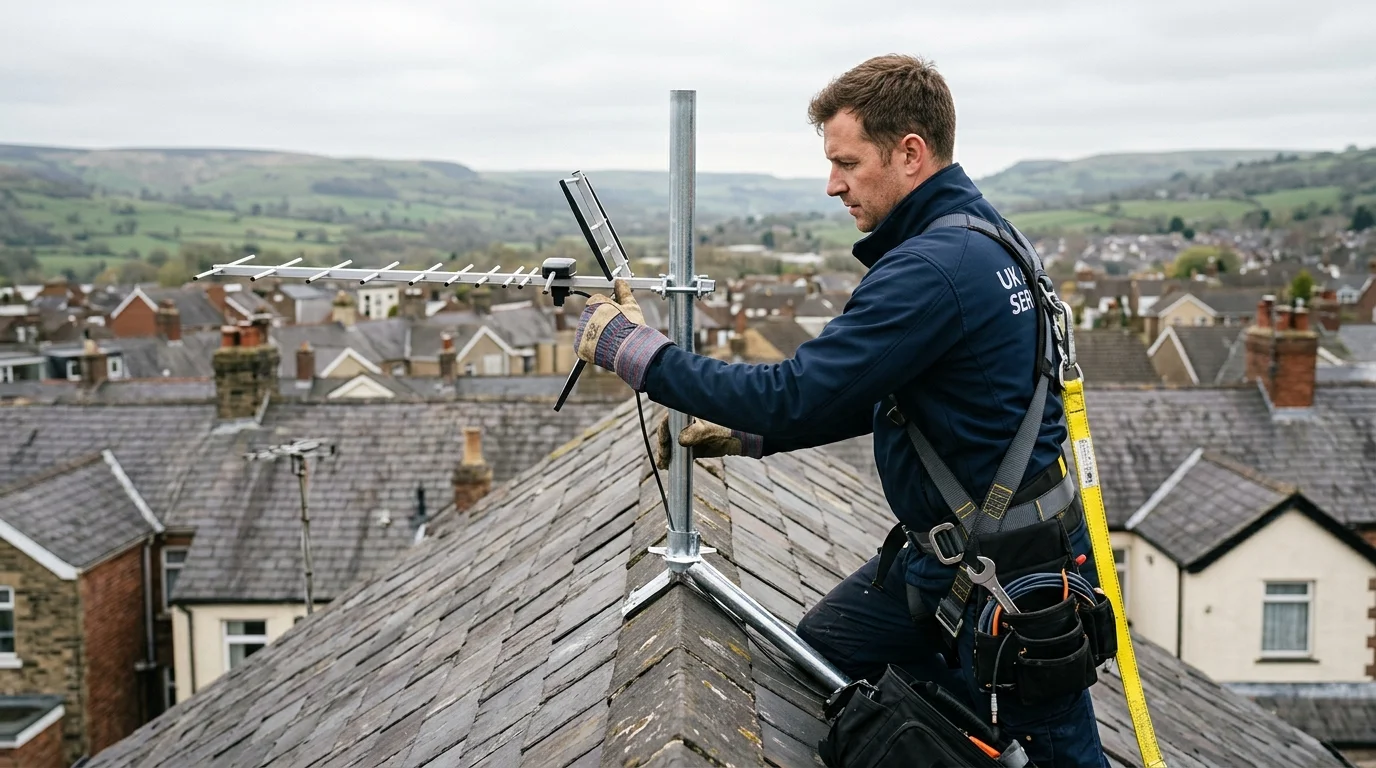 Storm-proof aerial chimney mounting in Dore