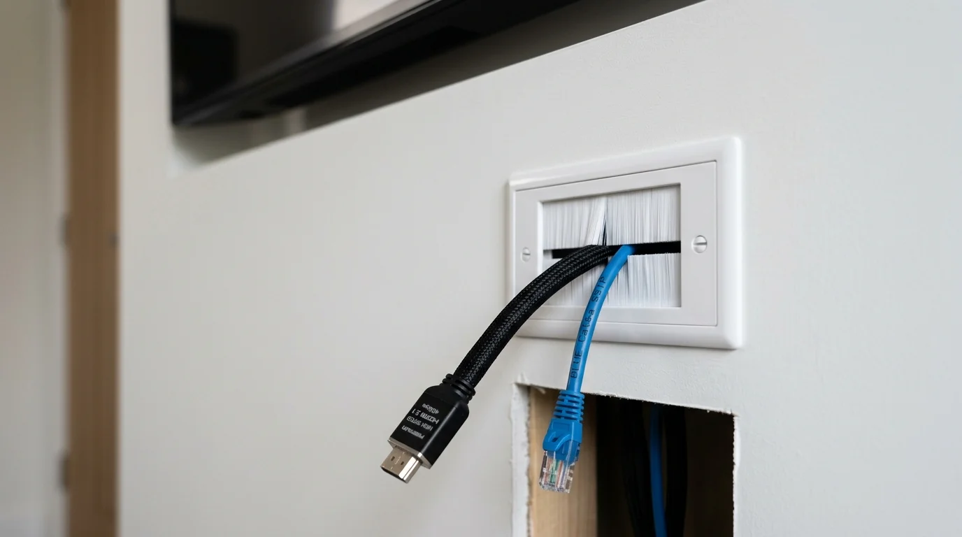 Drywall Cavity Drops and Twin Brush Faceplates for In-Wall TV Cable Hiding