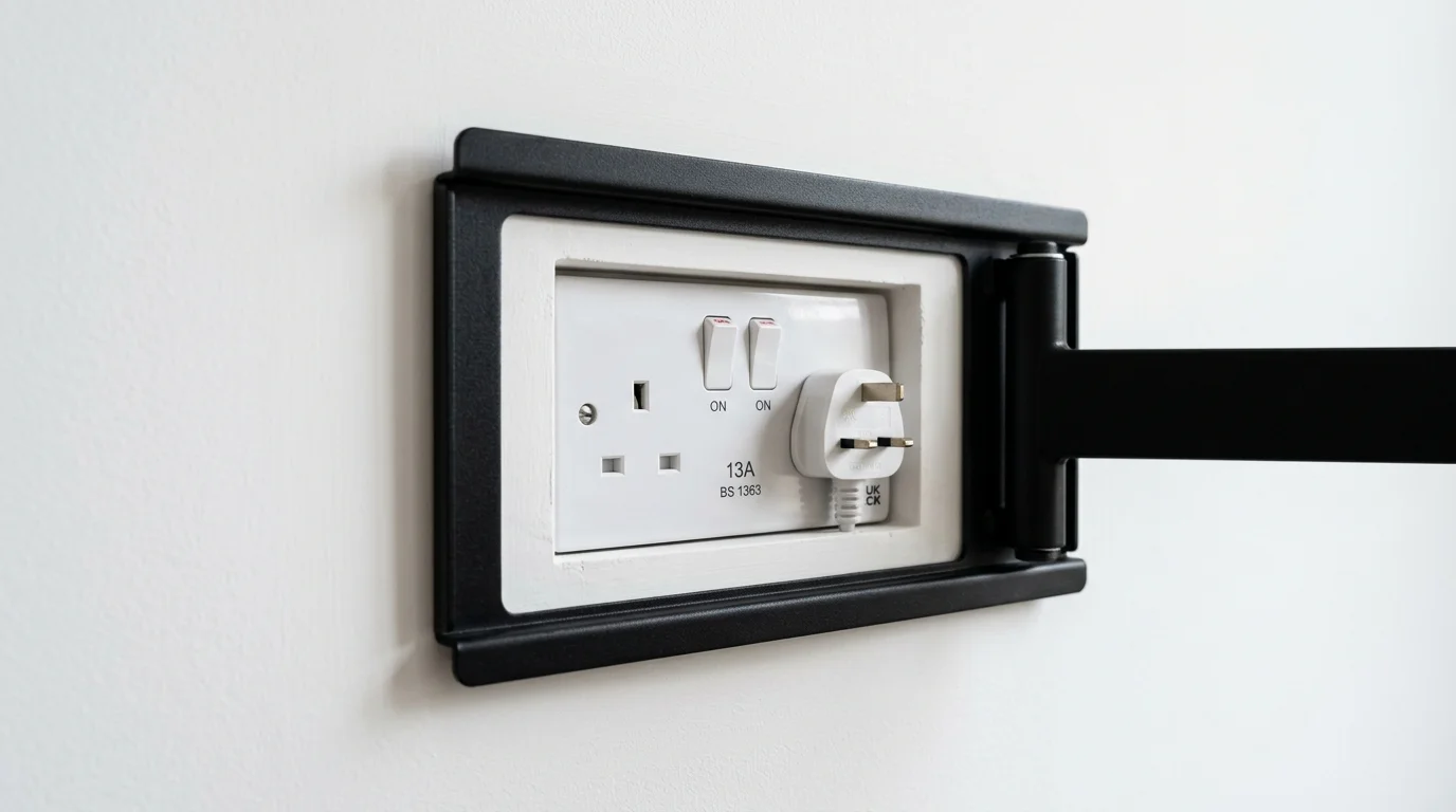 BS 7671 Compliant Recessed Double 13A Mains Power Socket Flush Behind TV Bracket