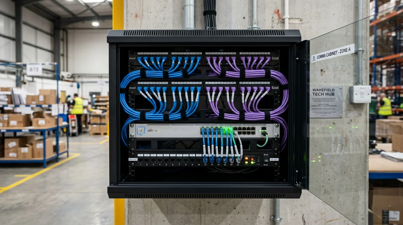 Commercial server rack and patch panel cabling installation in Wakefield