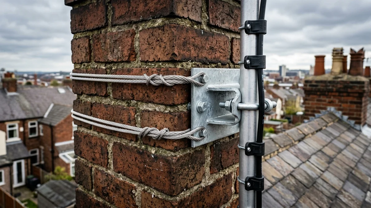 Double stainless steel chimney lashing cradle and Pennine bracket in Ossett