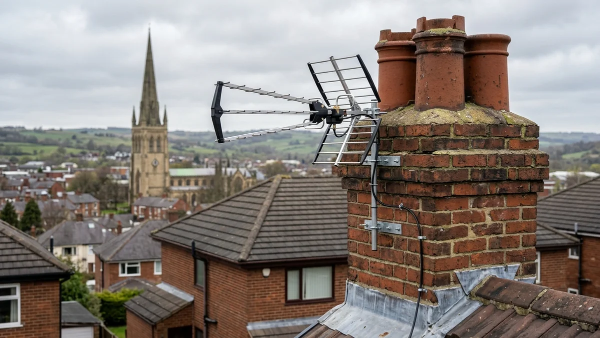 Digital TV aerial installation in Ossett, Wakefield on chimney stack