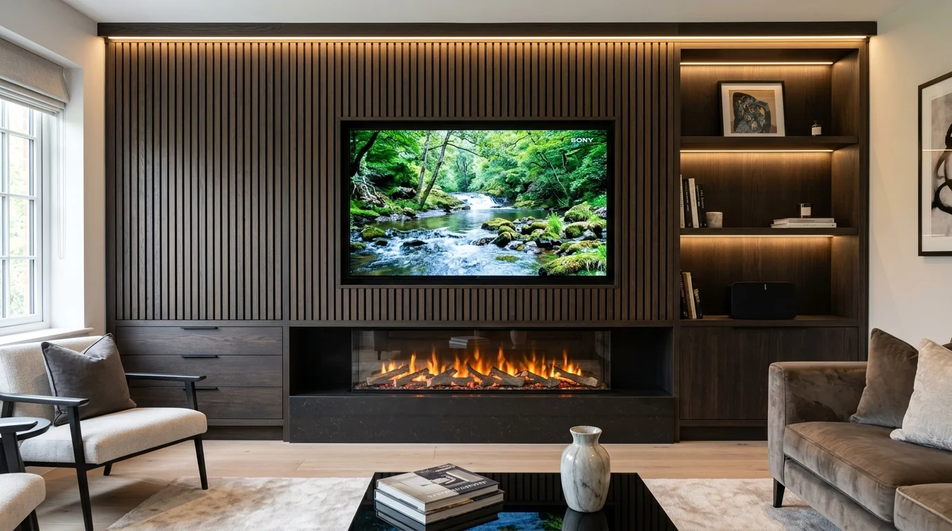 Luxury Acoustic Media Wall TV Installation in Runcorn & Halton with Recessed OLED Display