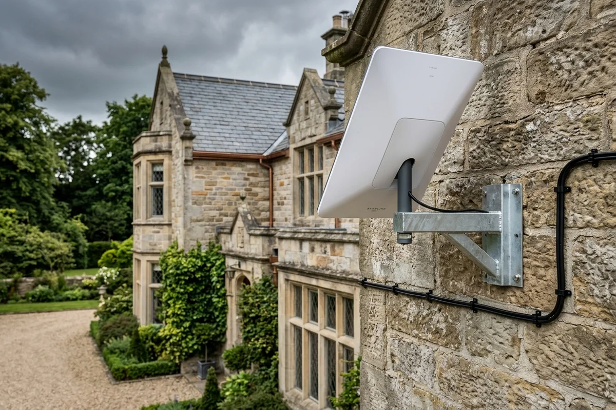 Starlink installation Wetherby certified local dish fitting on stone residence