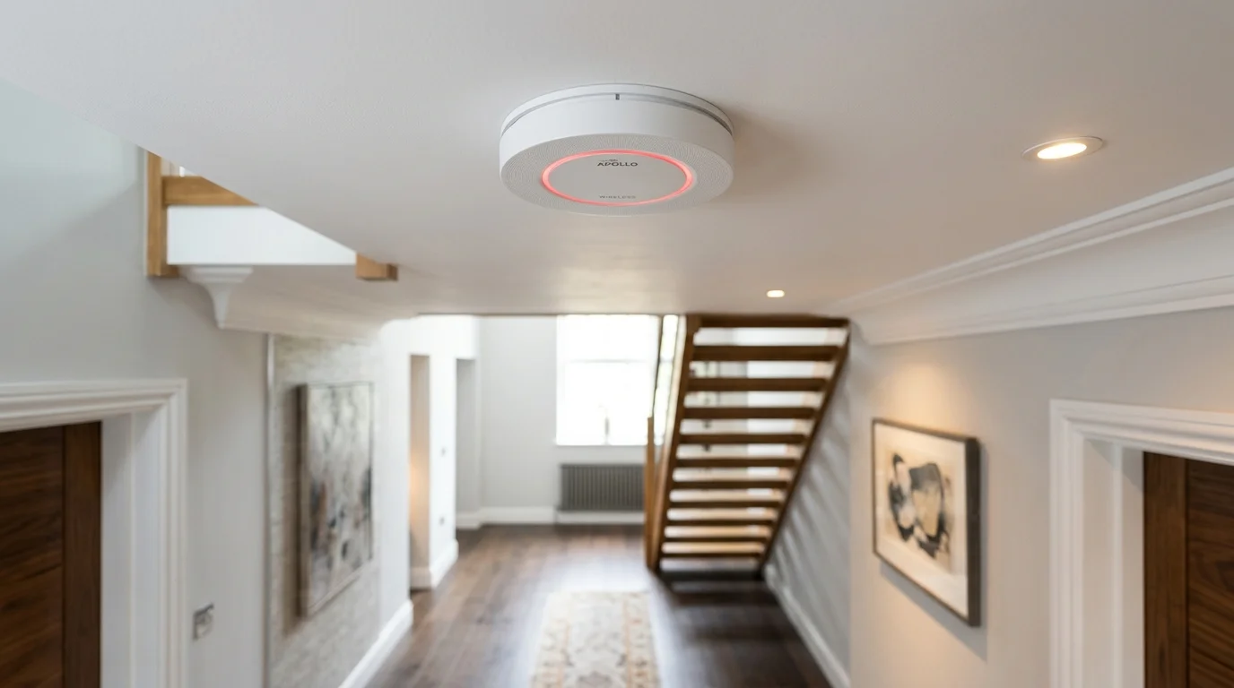 Wireless interconnected fire alarm sounder beacon flush mounted on ceiling
