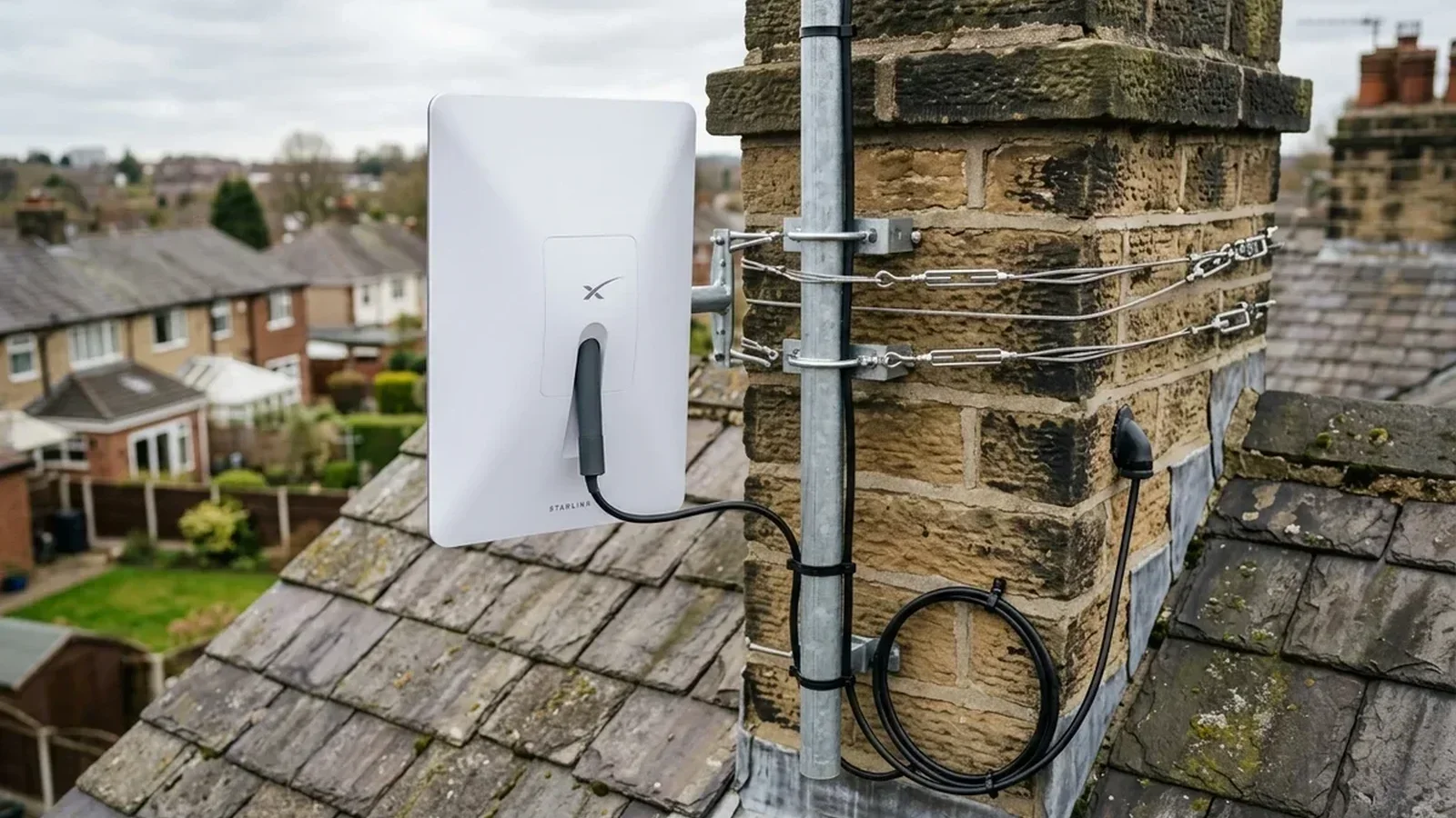 Starlink dish installed on chimney in Wyke