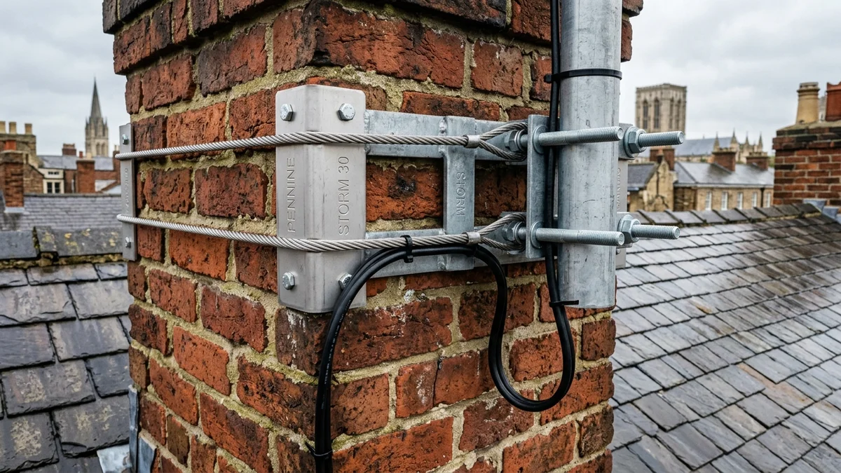 Heavy-duty storm-proof chimney aerial mount in York with double stainless steel lashing wire